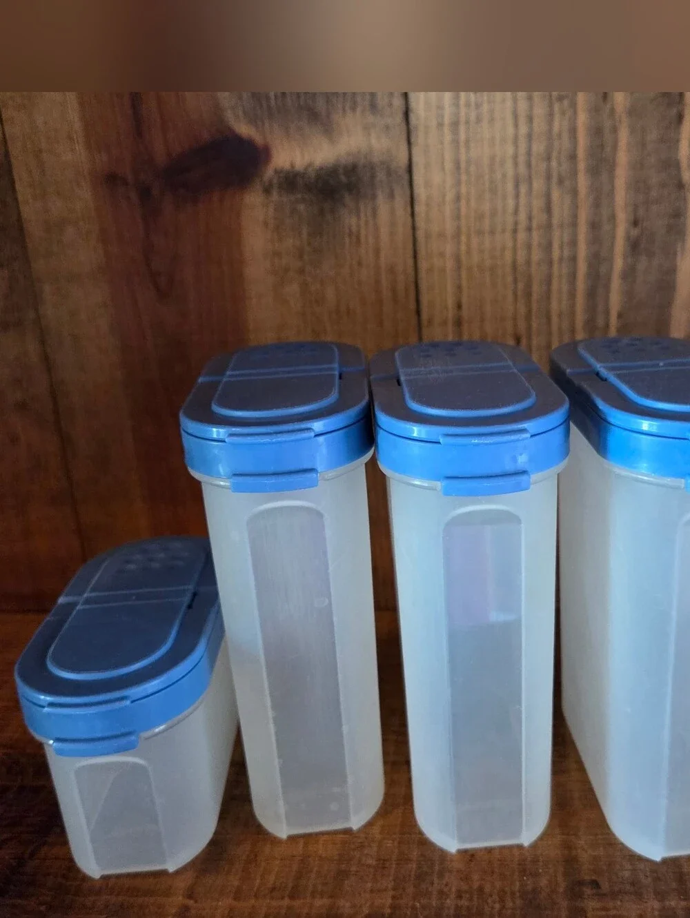 Tupperware Modular Mates Spice Container Set of 4 Blue Lids 1843 & 1846 3-L 1-S